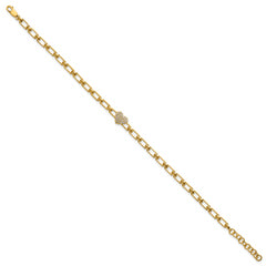 14K Polished Complete 1/6 carat Diamond Heart Cluster Fancy Link 7 inch Bracelet with 1 inch Extender