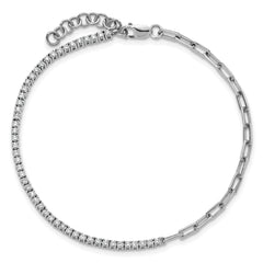 14K White Gold Polished Complete 3/4 carat Diamond Paperclip Link 7 inch Bracelet with 1 inch Extender