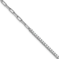 14K White Gold Polished Complete 3/4 carat Diamond Paperclip Link 7 inch Bracelet with 1 inch Extender