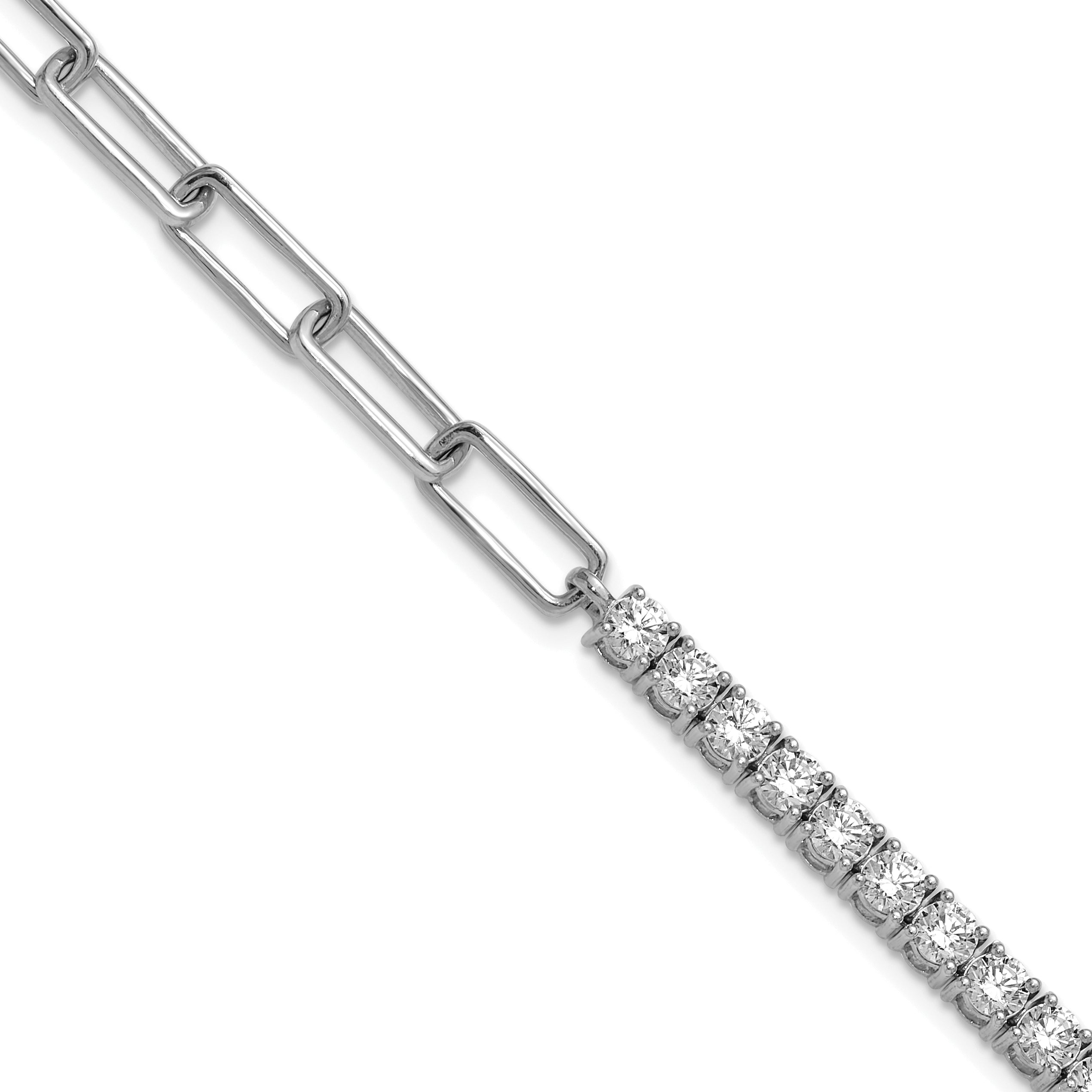 14k White Gold 3 3/4 carat Lab Grown Diamond VS/SI+ G+ Half Paperclip 7 inch with an 1 inch exension Bracelet