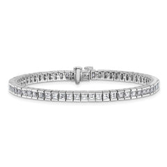 14k White Gold 7 carat Lab Grown Diamond VS/SI+ G+ Complete Princess Bezel Set Tennis Bracelet