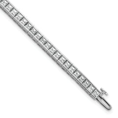 14k White Gold 7 carat Lab Grown Diamond VS/SI+ G+ Complete Princess Bezel Set Tennis Bracelet