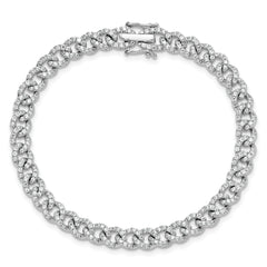 14K White Gold Polished Complete 2.6 carat Diamond Fancy Curb Link 7 inch Bracelet
