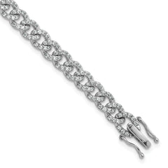 14K White Gold Polished Complete 2.6 carat Diamond Fancy Curb Link 7 inch Bracelet