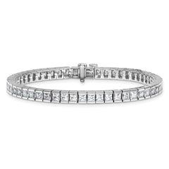 14k White Gold 10 carat Lab Grown Diamond VS/SI+ G+ Complete Princess Bezel Set Tennis Bracelet