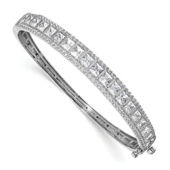 14k White Gold 5 carat Lab Grown Diamond VS/SI+ G+ Round and Princess Hinged Bangle Bracelet