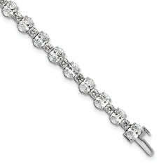14k White Gold 11 carat Lab Grown Diamond VS/SI+ G+ Round and Oval 7 inch Fancy Tennis Bracelet