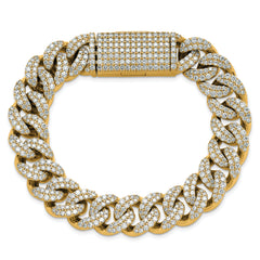 10 Karat 11 3/8 carat Lab Grown Diamond VS+ F+ Complete 4mm Pav‚ Cuban Link 8 Bracelet - View 4