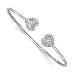 14K White Gold Polished Complete 1/2 carat Diamond Heart Flexible Cuff Bangle Bracelet
