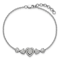 14K White Gold Polished Complete 5/8 carat Diamond Hearts 7 inch Bracelet with 1 inch Extender
