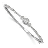 14K White Gold Complete 1/2 carat Diamond Halo Hinged Oval Bangle Bracelet