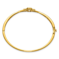 14K Polished and Textured Complete 1/2 carat Diamond Fashion Hinged Oval Bangle Bracelet