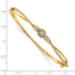 14K Polished and Textured Complete 1/2 carat Diamond Fashion Hinged Oval Bangle Bracelet