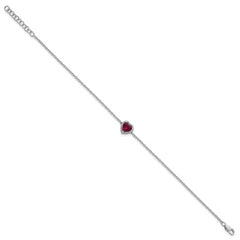 14k White Gold 1/20 carat Lab Grown Diamond VS+ F+ and Natural Ruby with 1 inch extension Halo Heart Fashion Link Bracelet