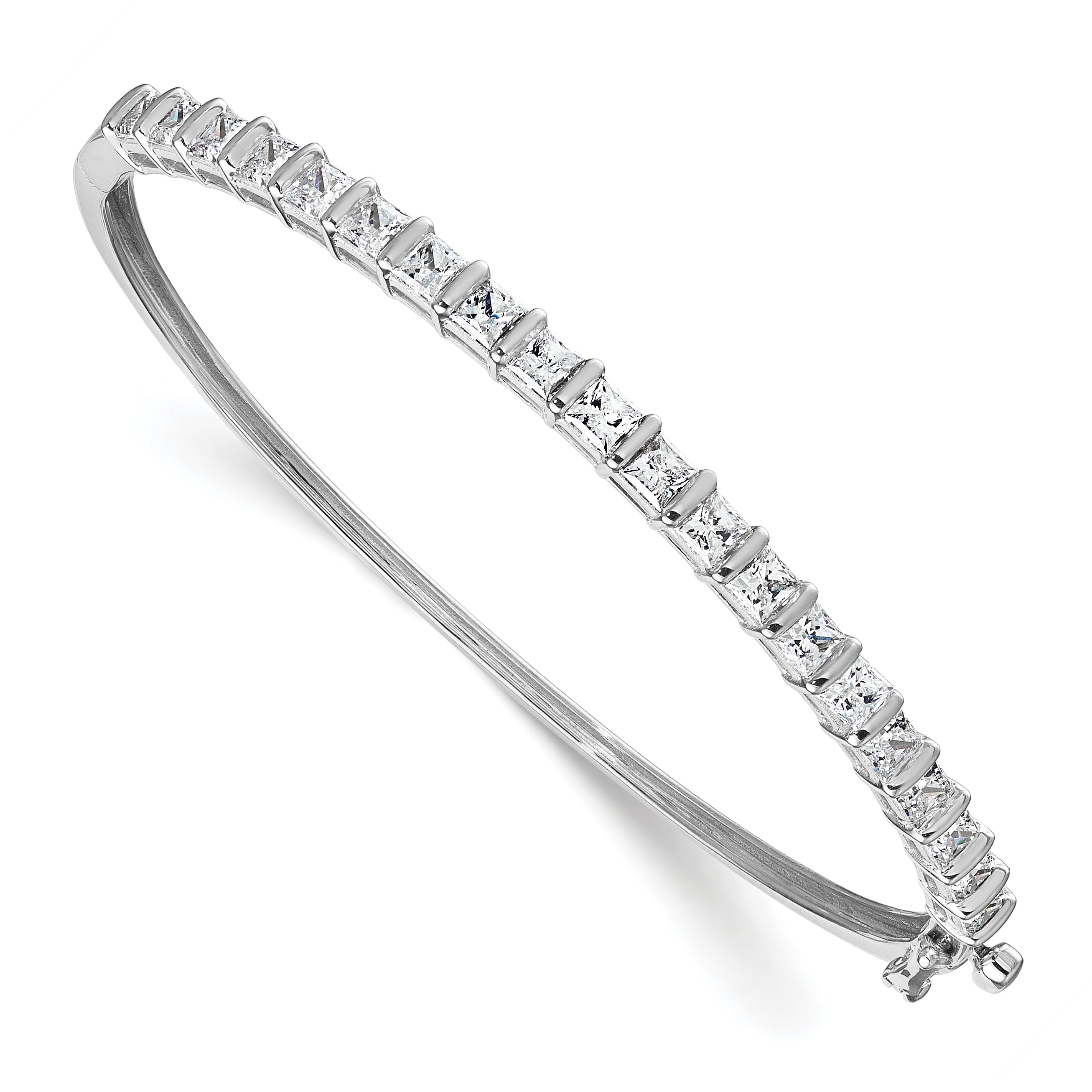 14k White Gold 3 5/8 carat Lab Grown Diamond VS+ F+ Complete Hinged Bangle