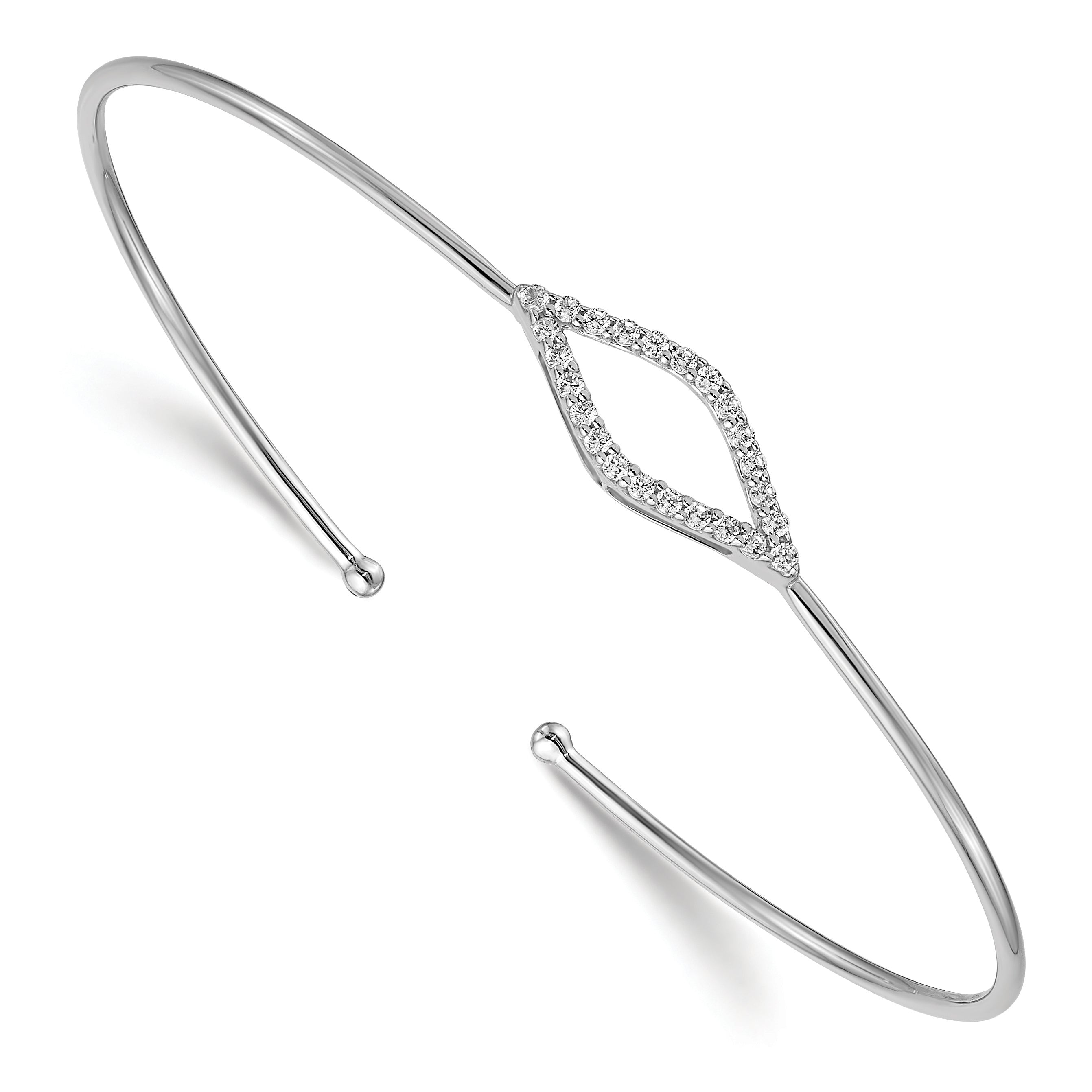 14k White Gold 1/4 carat Lab Grown Diamond VS/SI+ G+ Flexible Cuff Bangle Bracelet