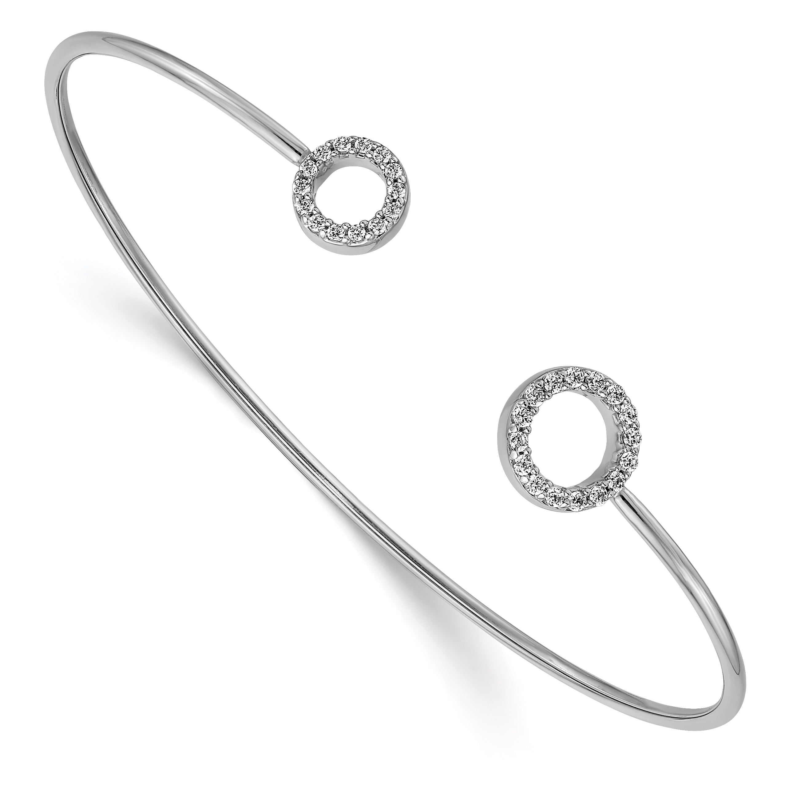 14k White Gold 1/4 carat Lab Grown Diamond VS/SI+ G+ Circle Flexible Cuff Bangle Bracelet