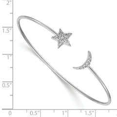14k White Gold Complete 1/4 carat Diamond Moon and Star Flexible Cuff Bangle Bracelet