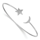 14k White Gold Complete 1/4 carat Diamond Moon and Star Flexible Cuff Bangle Bracelet