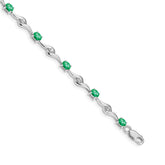 14k White Gold Complete Oval Emerald and Round White Sapphire Curved Link 7 inch Bracelet