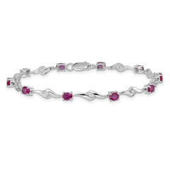 14k White Gold Complete Oval Ruby and Round White Sapphire Curved Link 7 inch Bracelet