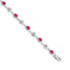 14k White Gold Complete Oval Ruby and Round White Sapphire Curved Link 7 inch Bracelet