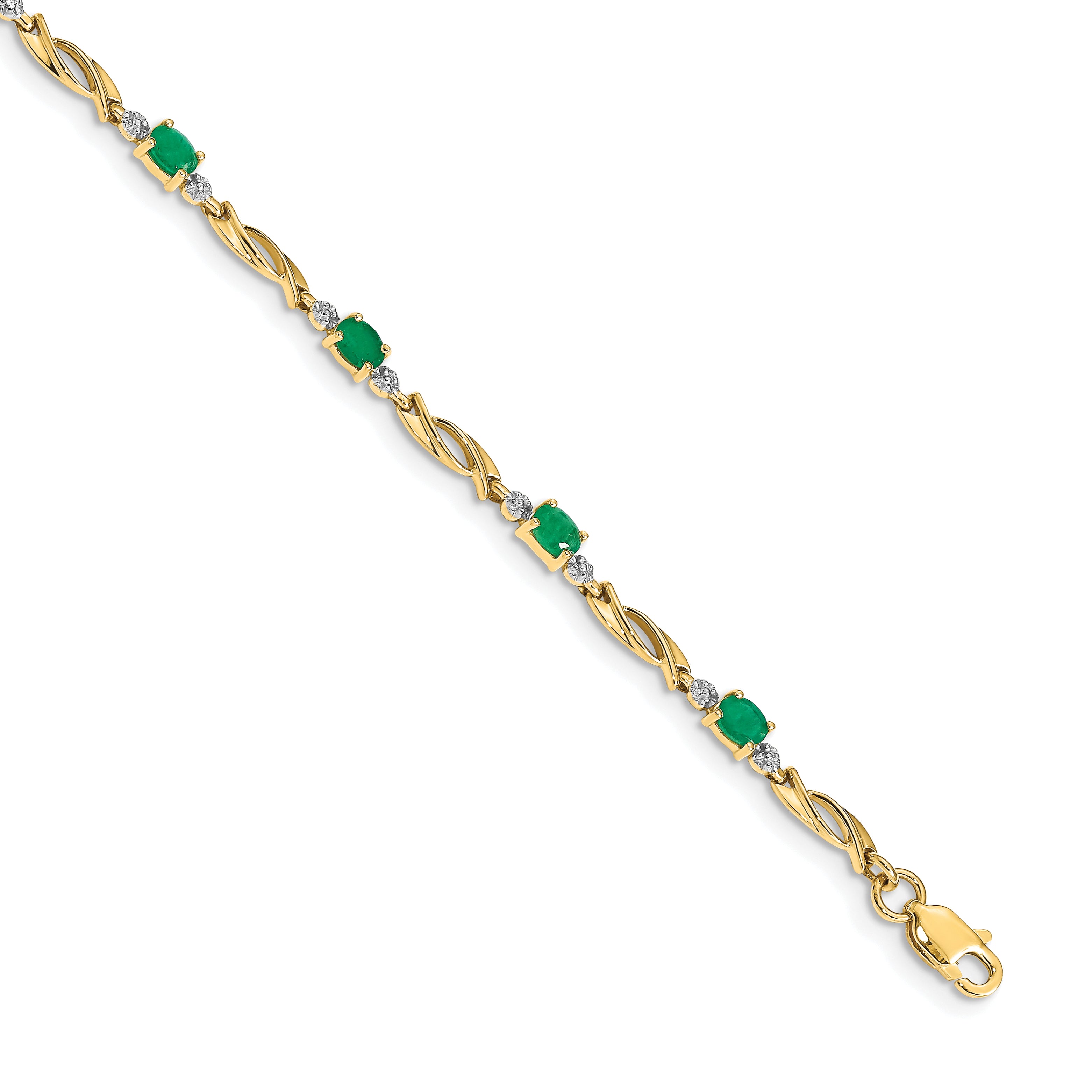 10k Diamond and Oval Emerald Bracelet