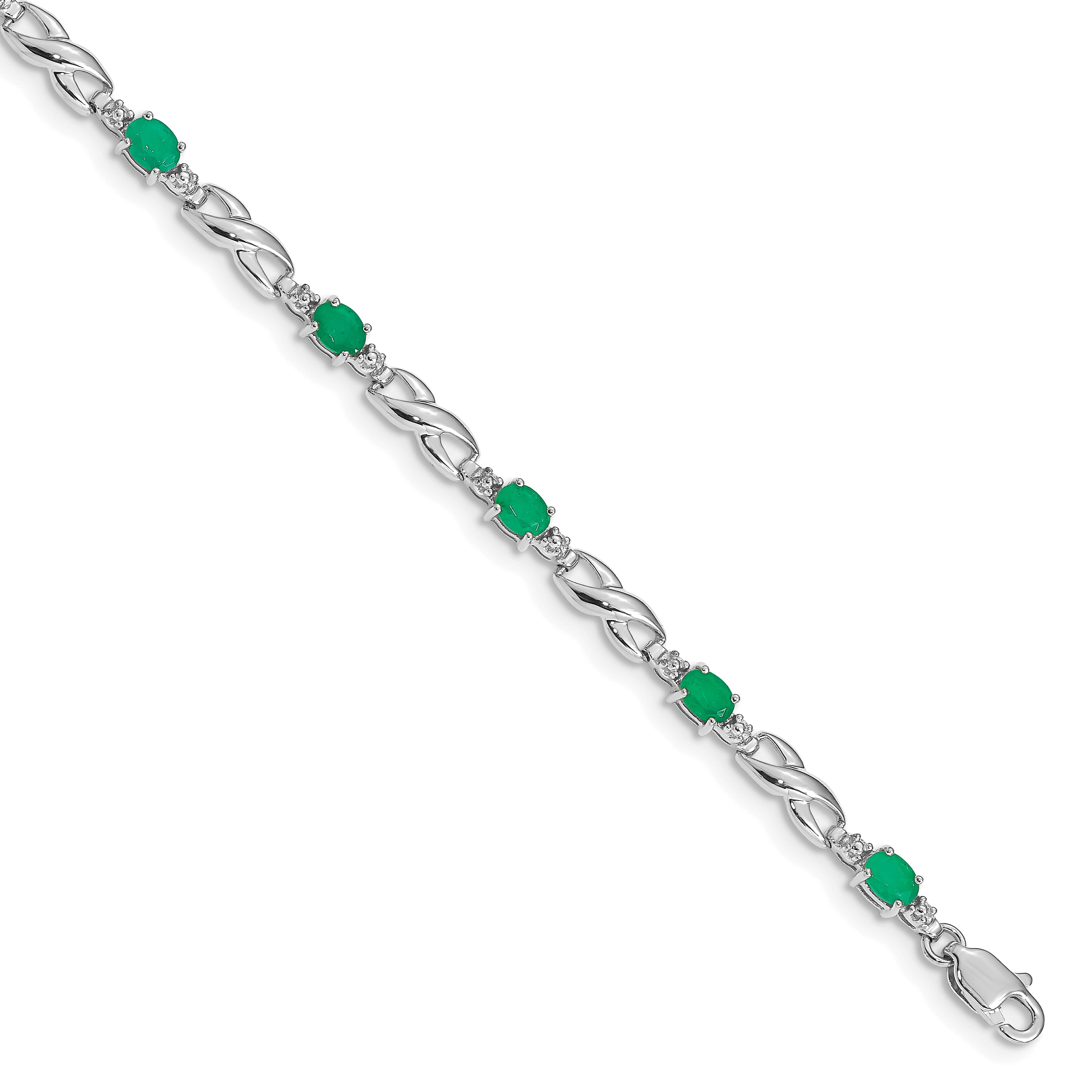 10k White Gold Diamond and Emerald Bracelet