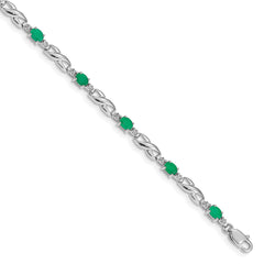 10k White Gold Diamond and Emerald Bracelet
