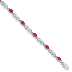 10k White Gold Diamond and Composite Ruby Bracelet