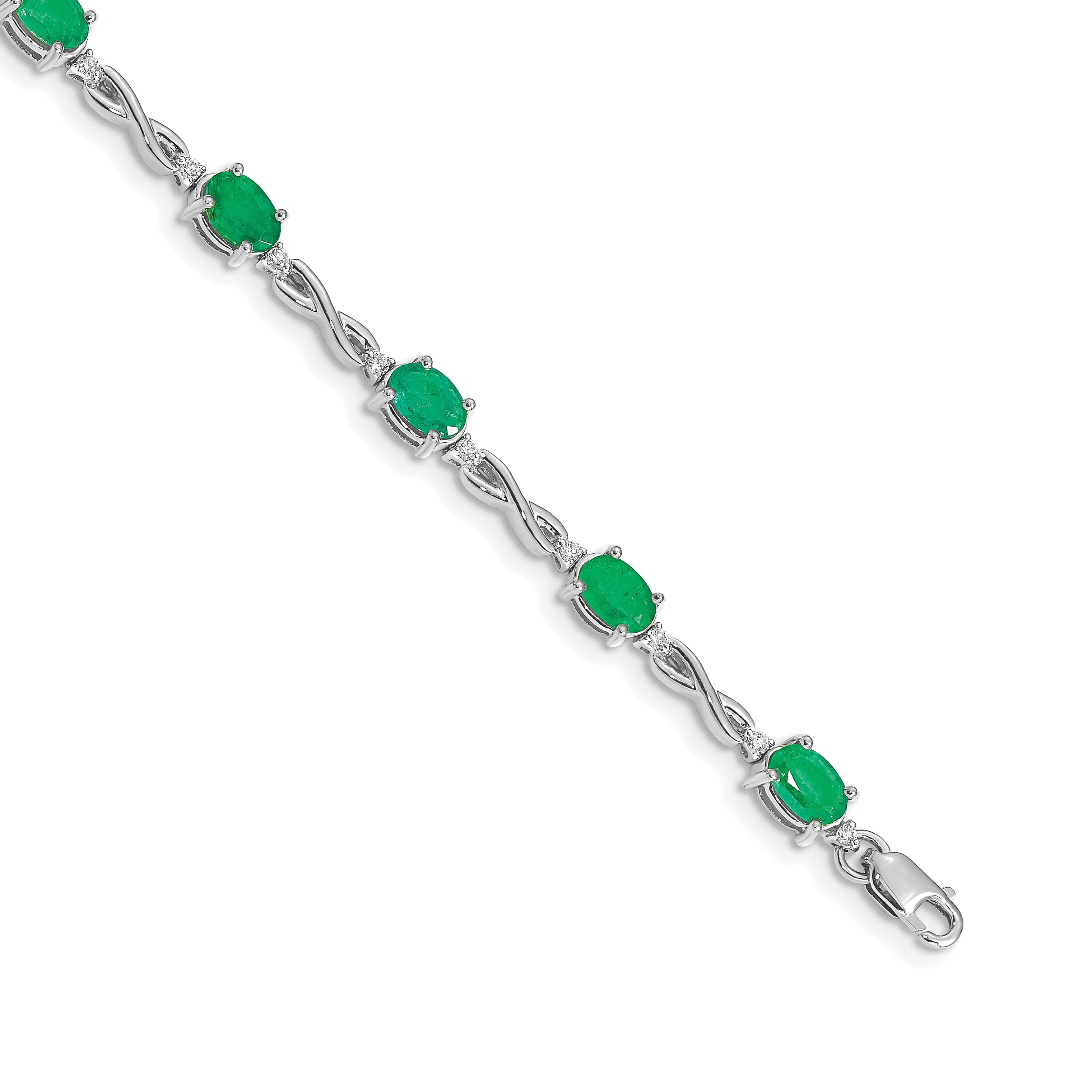 10k White Gold Diamond and Emerald Bracelet