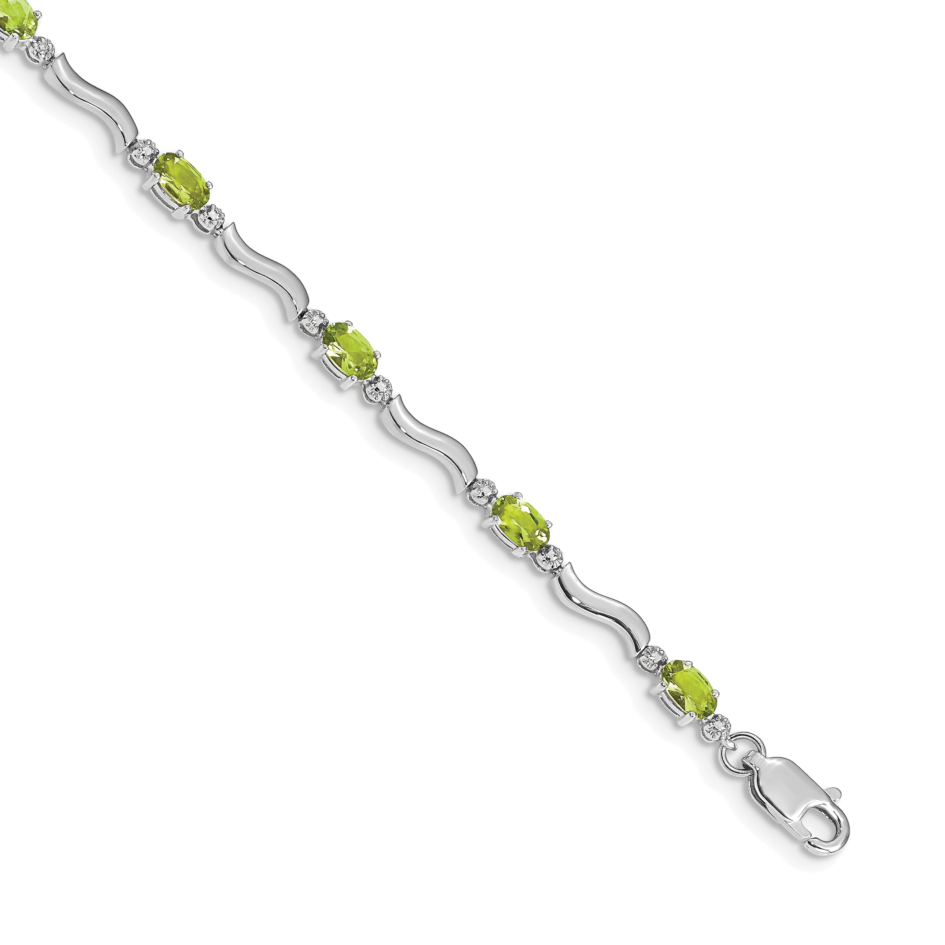 10k White Gold Fancy Diamond and Peridot Bracelet