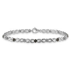 14k White Gold Complete 1/2 carat White and Black Diamond Flower Infinity 7 inch Bracelet