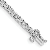 14k White Gold Complete 1 carat Round and Baguette Diamond 7 inch Tennis Bracelet