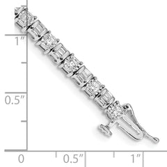 14k White Gold Complete 2 carat Round and Baguette Diamond 7 inch Tennis Bracelet