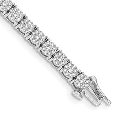 14k White Gold Complete 3 carat Diamond Cluster Setting 7 inch Tennis Bracelet
