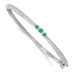 14k White Gold 7/8 carat Lab Grown Diamond VS/SI+ G+ and Lab Created Emerald Bangle Bracelet