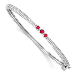 14k White Gold 7/8 carat Lab Grown Diamond VS/SI+ G+ and Lab Created Ruby Bangle Bracelet