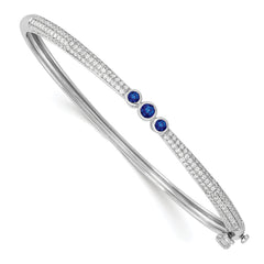 14k White Gold 7/8 carat Lab Grown Diamond VS/SI+ G+ and Lab Created Blue Sapphire Bangle Bracelet