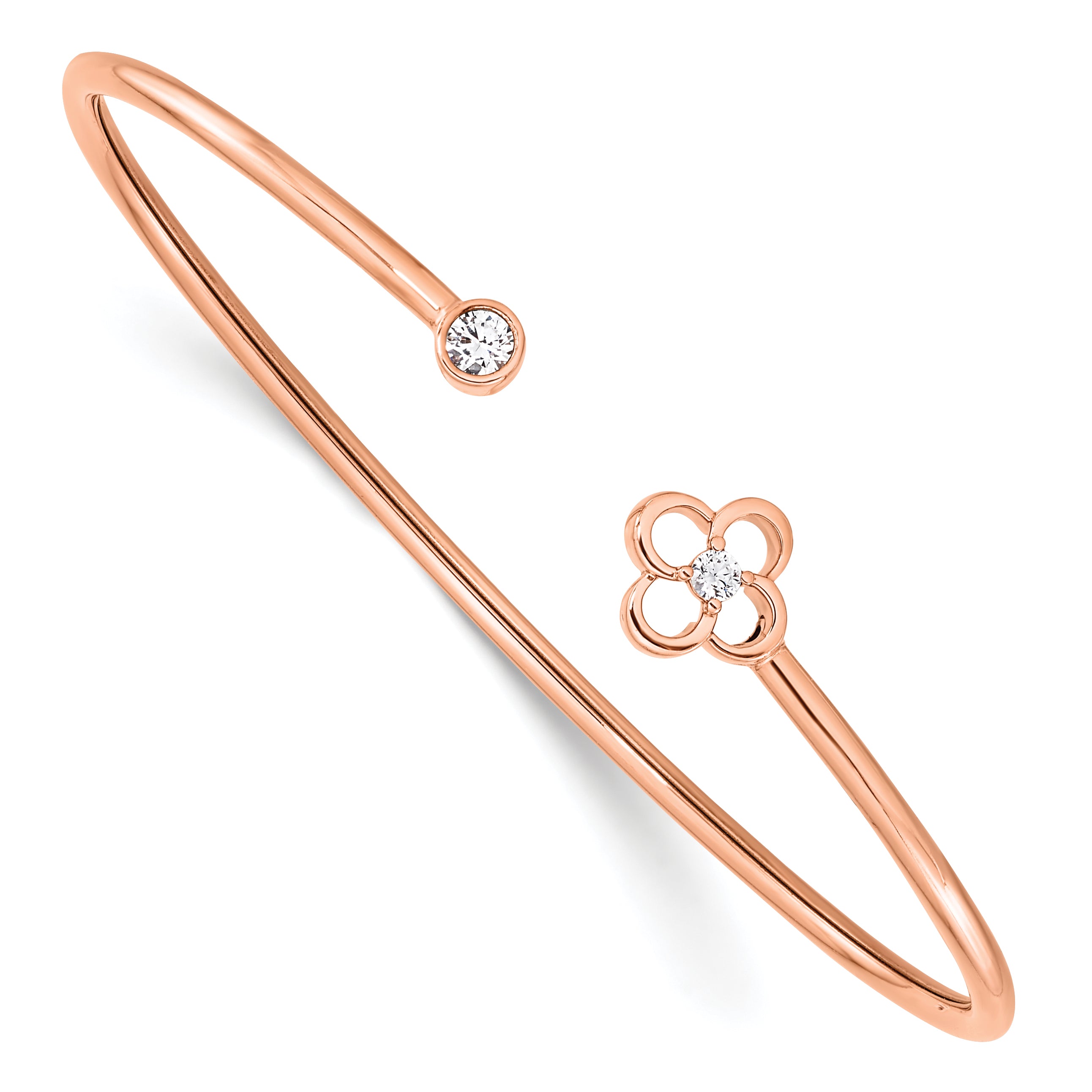 14k Rose Gold 1/6 carat Lab Grown Diamond VS/SI+ G+ Floral Flexible Bangle Bracelet