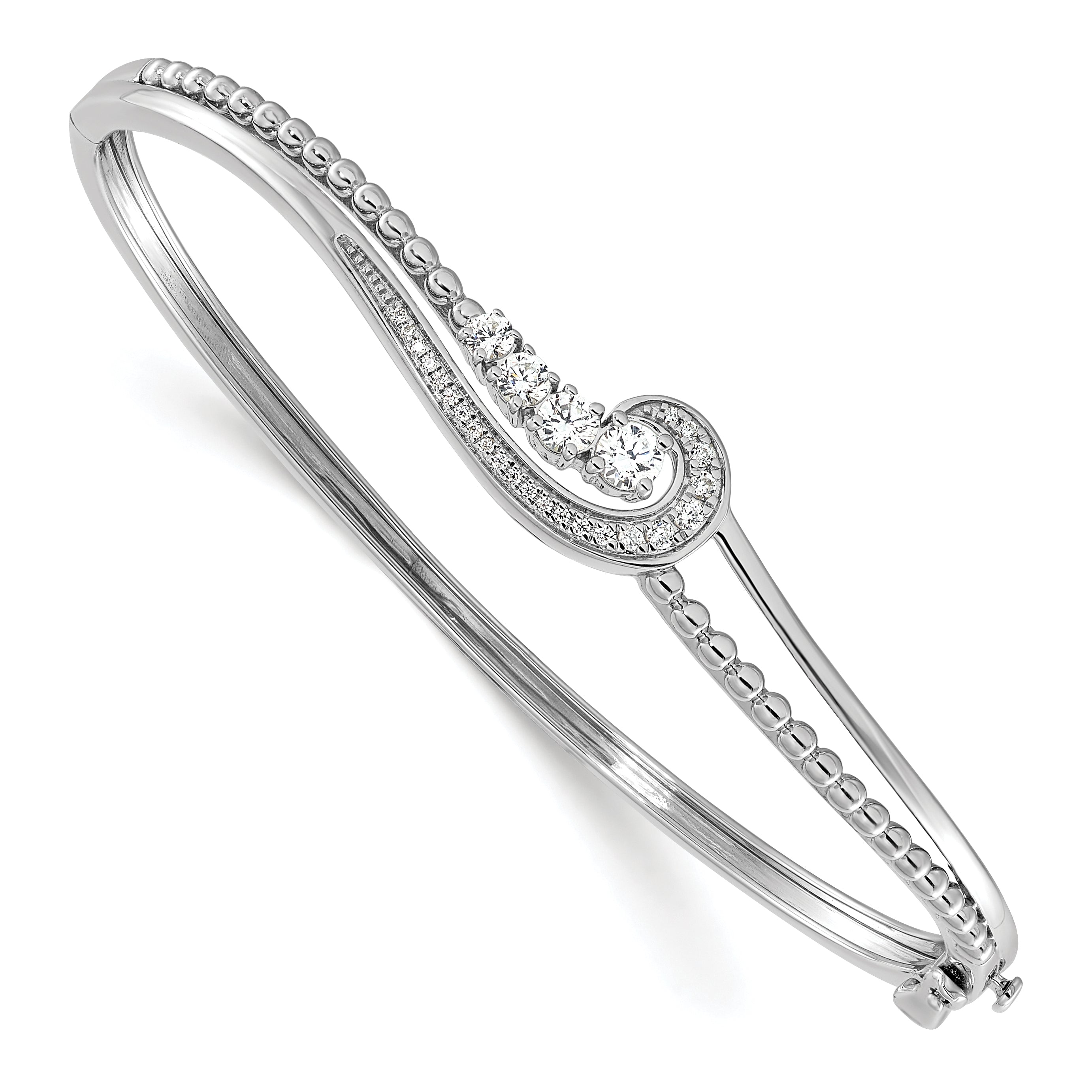 14k White Gold 1/2 carat Lab Grown Diamond VS/SI+ G+ Swirl Bangle Bracelet
