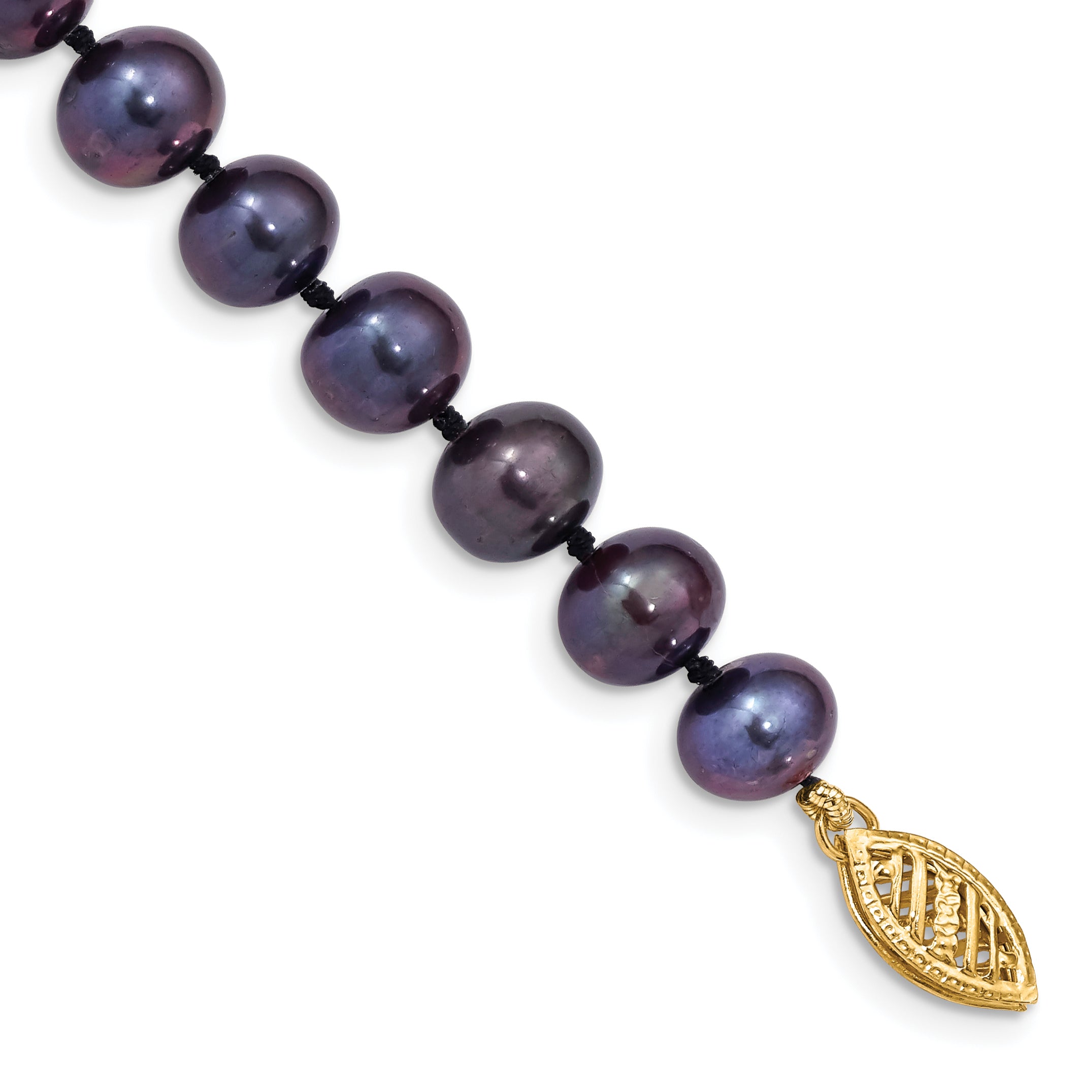 14k 7-8mm Black Near-Round Freshwater Cultured Pearl 7.5 inch Bracelet