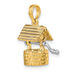 14k and White Rhodium Polished 3-D Moveable Wishing Well Charm