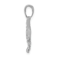 14k White Gold Polished Open-Backed Bass Fish Pendant