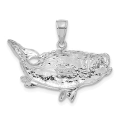 14k White Gold Polished Open-Backed Bass Fish Pendant