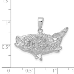 14k White Gold Polished Open-Backed Bass Fish Pendant