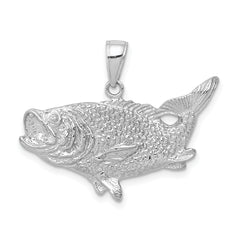 14k White Gold Polished Open-Backed Bass Fish Pendant