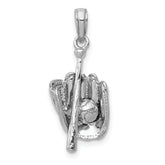14K White Gold Polished 3-D Glove/Bat/Baseball Pendant