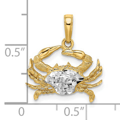 14k w/Rhodium Diamond-cut Blue Crab Pendant