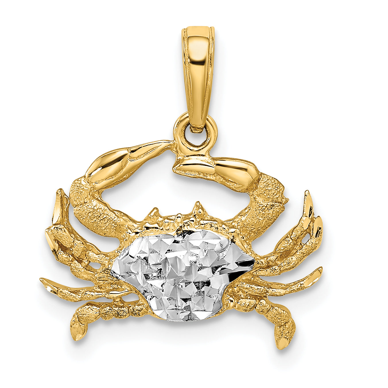14k w/Rhodium Diamond-cut Blue Crab Pendant